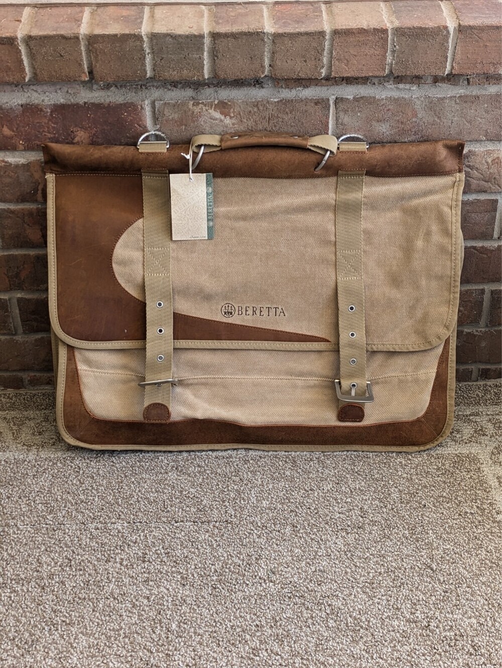 Beretta Travel Shoulder Bag Messenger Leather Tan Canvas Oversized Luggage XL